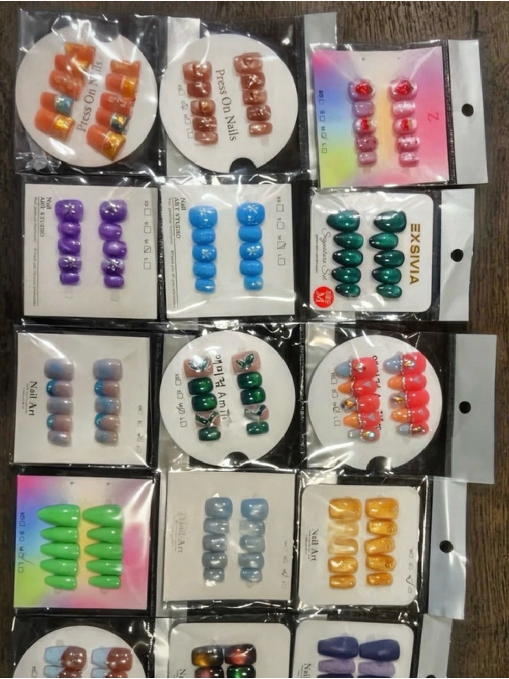 New - Assorted Hand designed Painted Press On Nails Size Medium - 15 Pairs Total